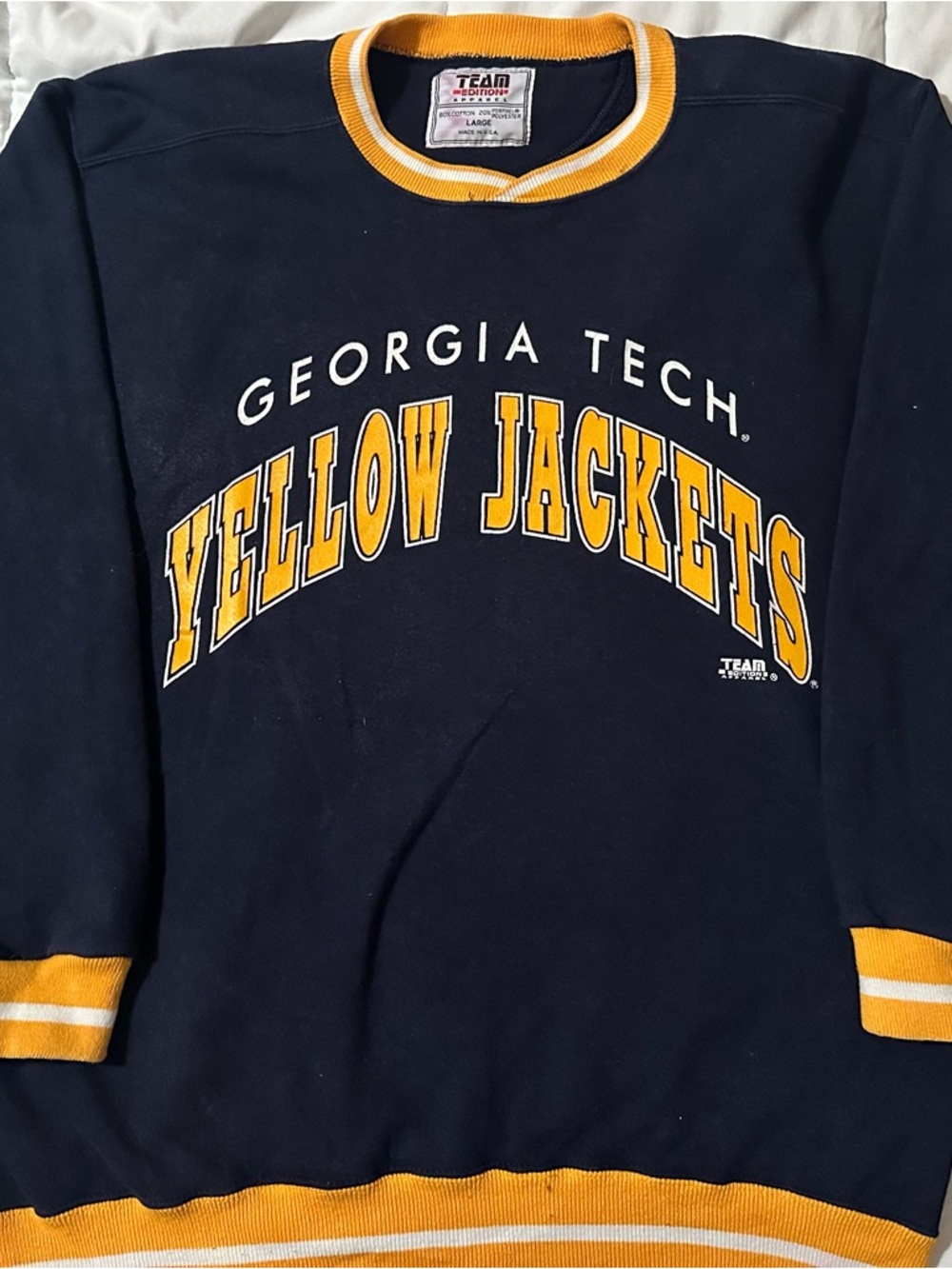 Team Apparel Georgia Tech Navy Crewneck with Gold Lettering: Size Large